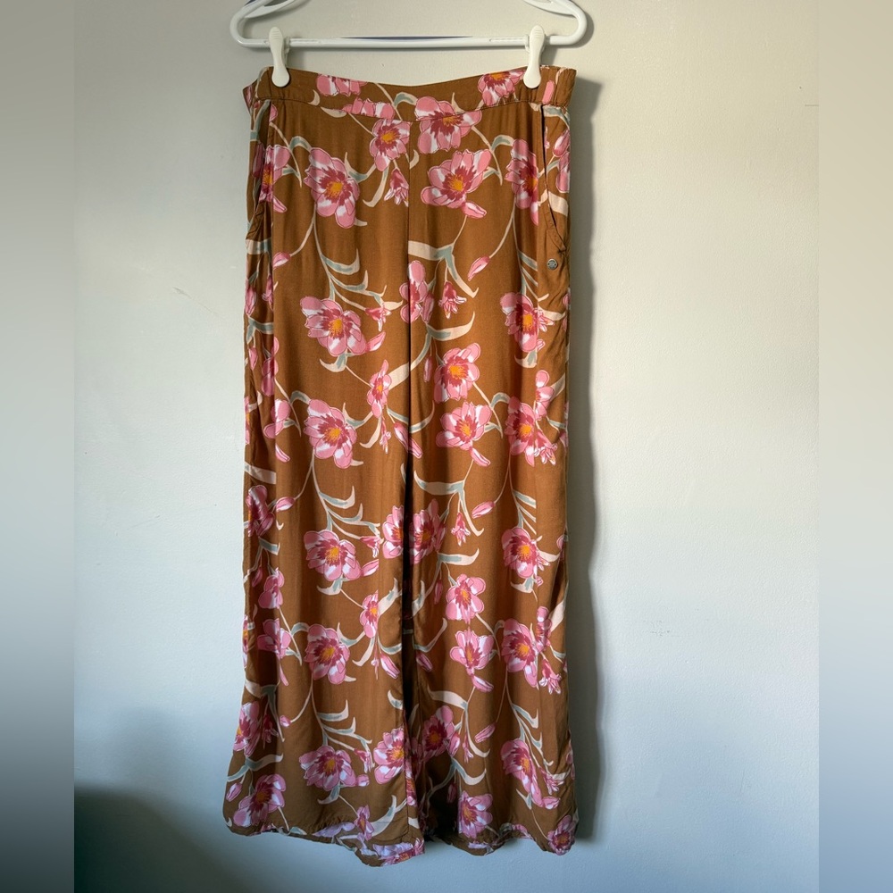 Roxy Floral Pink and Brown Wide Leg Pant Ladies size XL